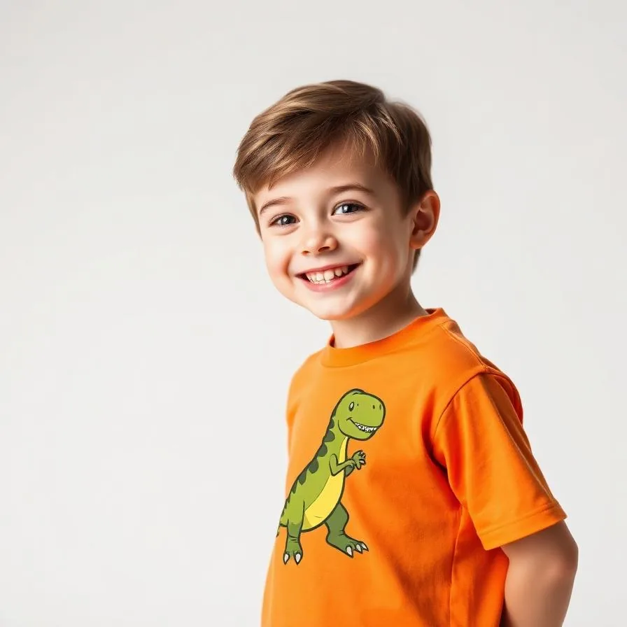 Orange dinosaur kids casual outfit with graphic tee